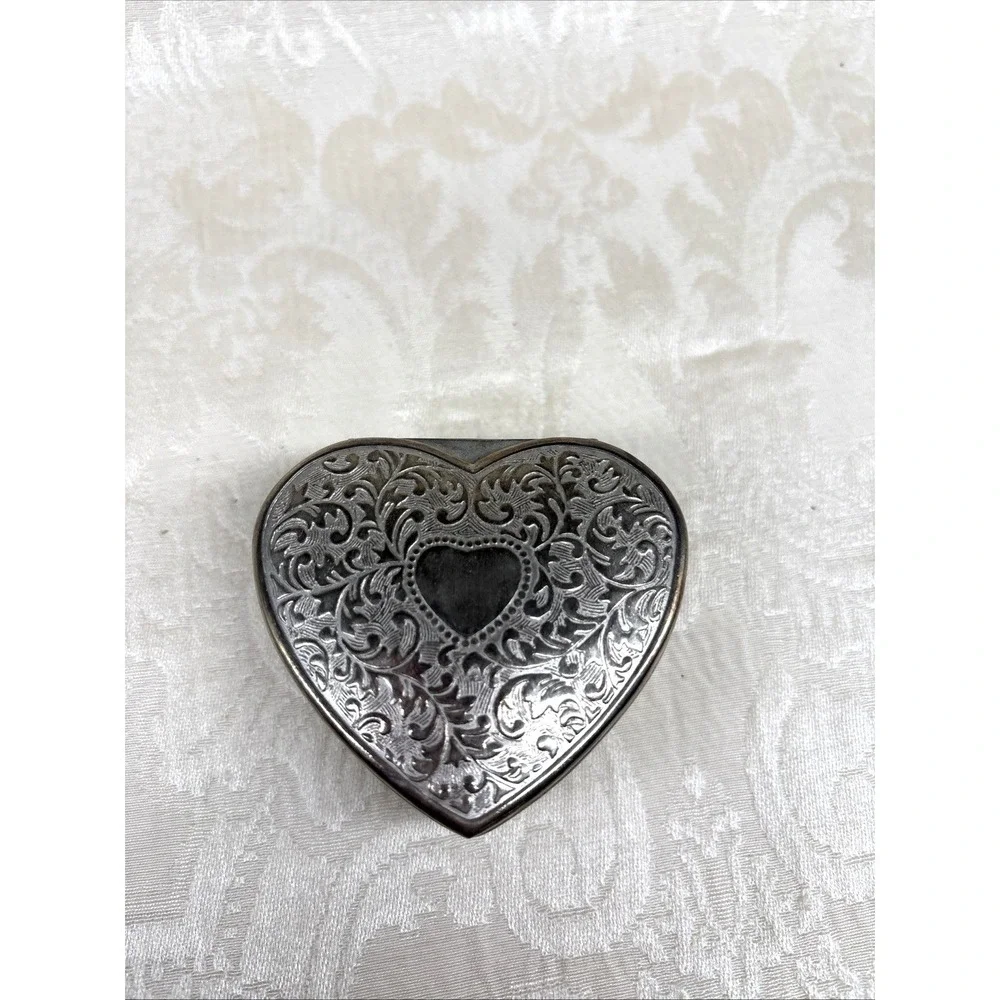 Vintage Heart-Shaped Collectible Box Red Satin Lined Hinged